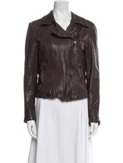 Pre-owned Muubaa Leather Biker Jacket In Brown
