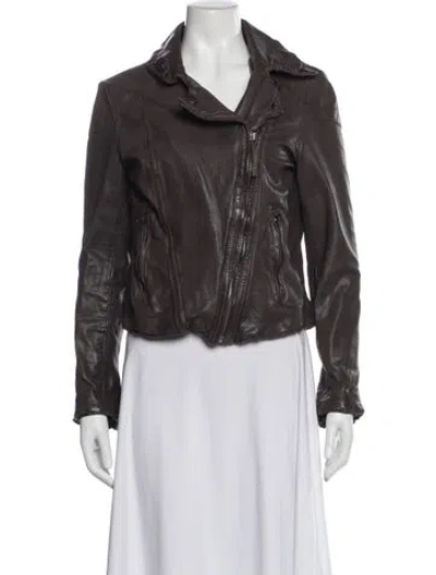 Pre-owned Muubaa Leather Biker Jacket In Brown