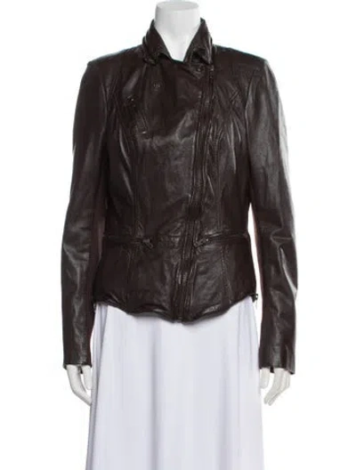 Pre-owned Muubaa Leather Biker Jacket In Brown