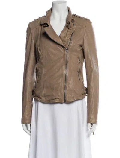 Pre-owned Muubaa Leather Biker Jacket In Brown