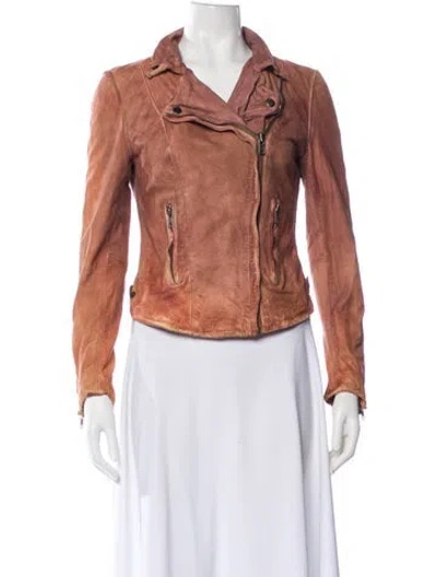 Pre-owned Muubaa Leather Biker Jacket In Brown/neutrals