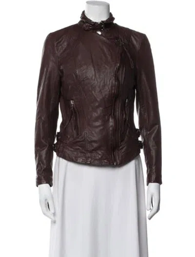 Pre-owned Muubaa Leather Biker Jacket In Burgundy