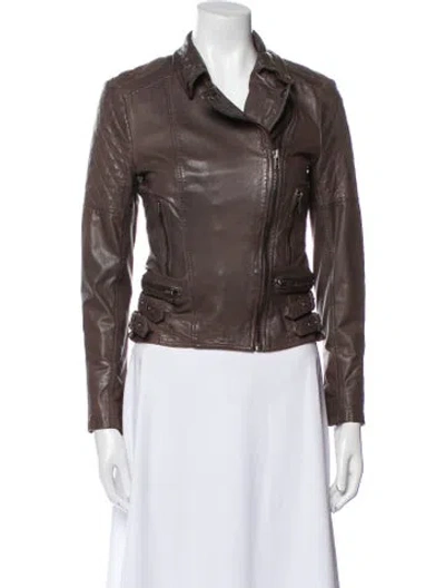 Pre-owned Muubaa Leather Biker Jacket In Gray