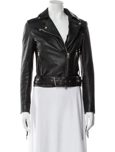 Pre-owned Muubaa Leather Biker Jacket In Gray