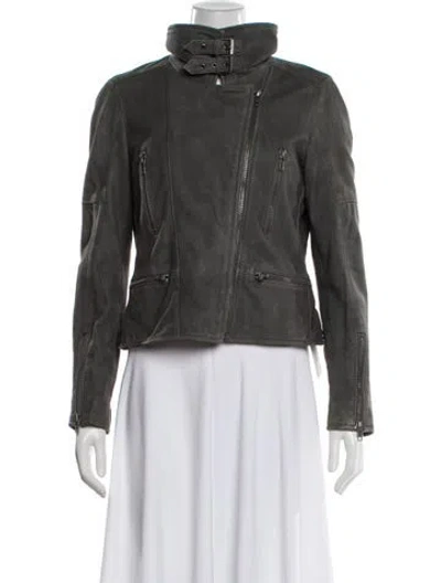 Pre-owned Muubaa Leather Biker Jacket In Gray