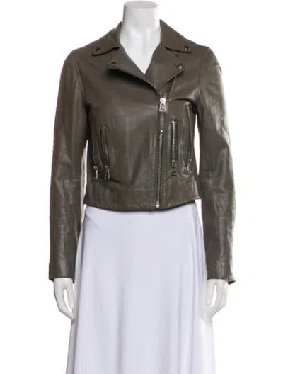 Pre-owned Muubaa Leather Biker Jacket In Gray