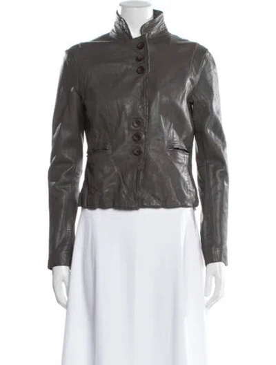 Pre-owned Muubaa Leather Biker Jacket In Gray