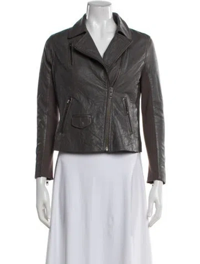 Pre-owned Muubaa Leather Biker Jacket In Gray