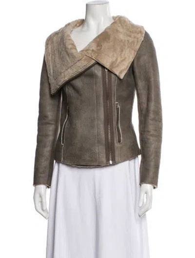 Pre-owned Muubaa Leather Biker Jacket In Gray