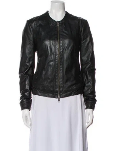 Pre-owned Muubaa Leather Biker Jacket In Green