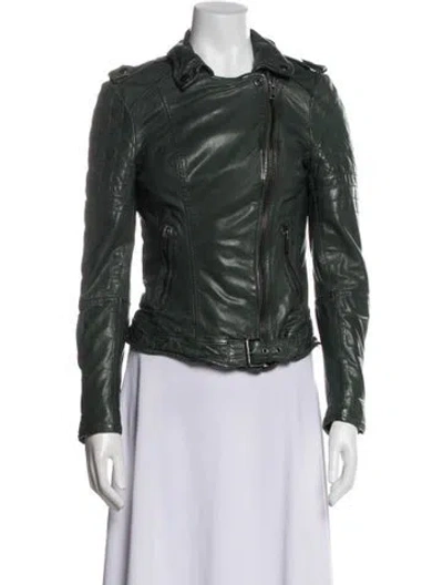 Pre-owned Muubaa Leather Biker Jacket In Green