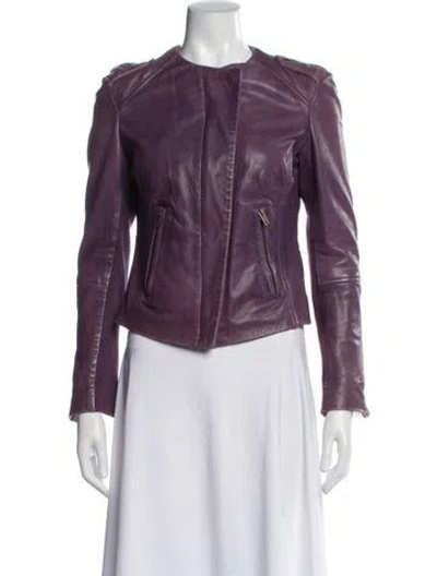 Pre-owned Muubaa Leather Biker Jacket In Purple