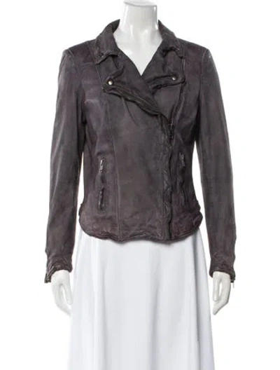 Pre-owned Muubaa Leather Biker Jacket In Purple