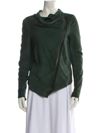 Pre-owned Muubaa Suede Biker Jacket In Green