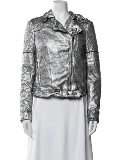Pre-owned Muubaa Suede Biker Jacket In Metallic
