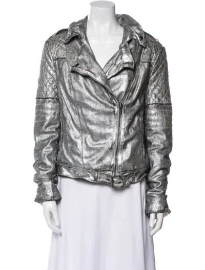 Pre-owned Muubaa Suede Biker Jacket In Silver