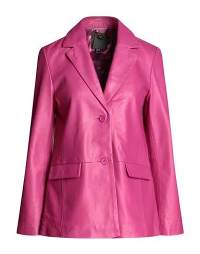 Muubaa Woman Blazer Fuchsia Size 12 Sheepskin In Pink