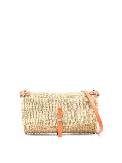 Muun Clutch Cuir 24 Straw Bag In Nude & Neutrals