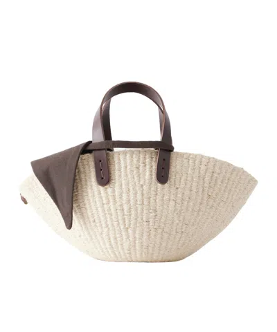 Muun Leather And Cotton-trimmed Raffia Mini Tote In Nude