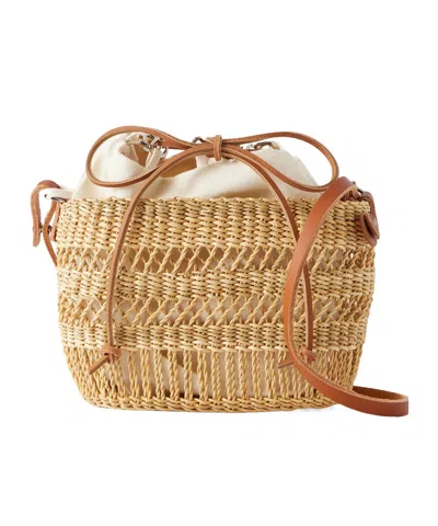 Muun Minette Leather-trimmed Raffia Shoulder Bag In Nude