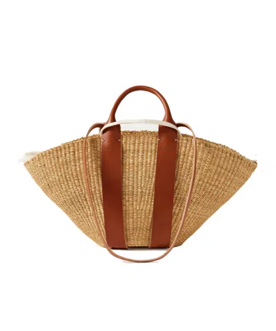 Muun Leather-trimmed Woven Straw Tote In Brown