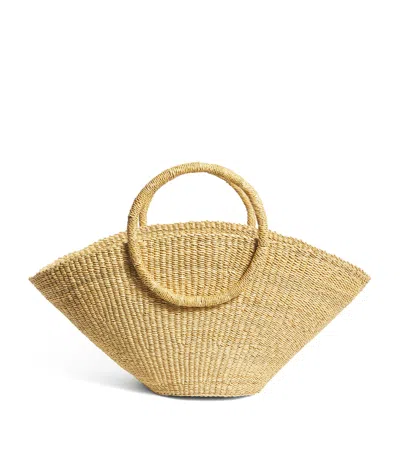 Muun Medium Straw Luna Tote Bag In Beige