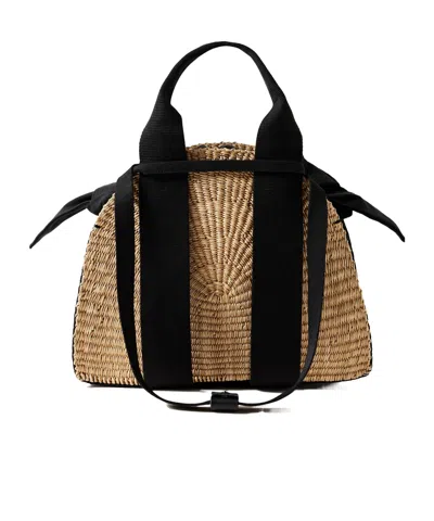 Muun Mini Canvas-trimmed Woven Straw Tote In Black