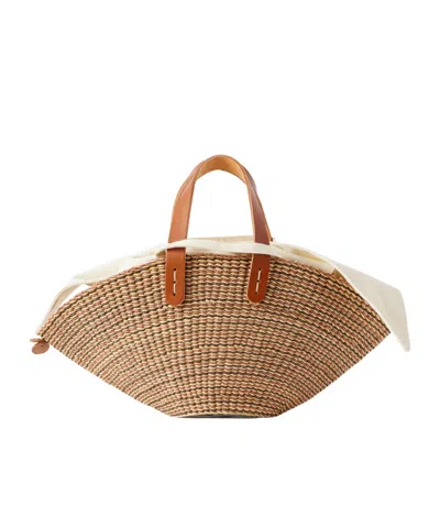 Muun Mini Leather-trimmed Raffia Tote In Multicolor