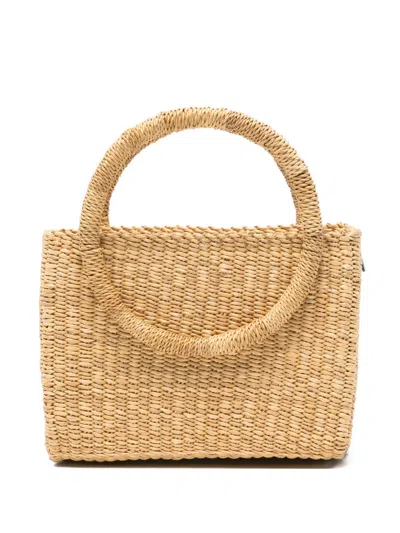 Muun Mini Lune Woven Straw Tote Bag In Nude
