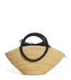 Muun Mini Straw Lune Tote Bag In Beige