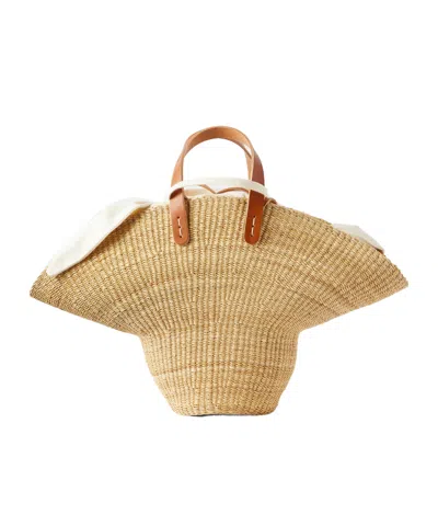 Muun Signora Leather-trimmed Raffia Tote In Brown