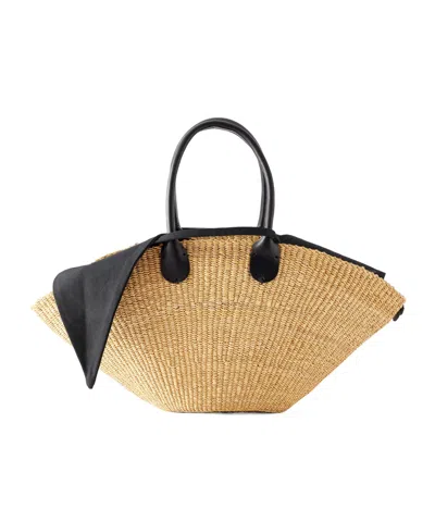 Muun Sophia Leather-trimmed Raffia Tote In No
