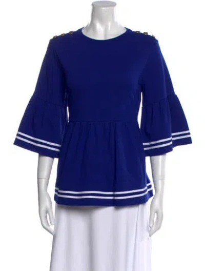Pre-owned Muveil Crew Neck Three-quarter Sleeve Blouse In Blue