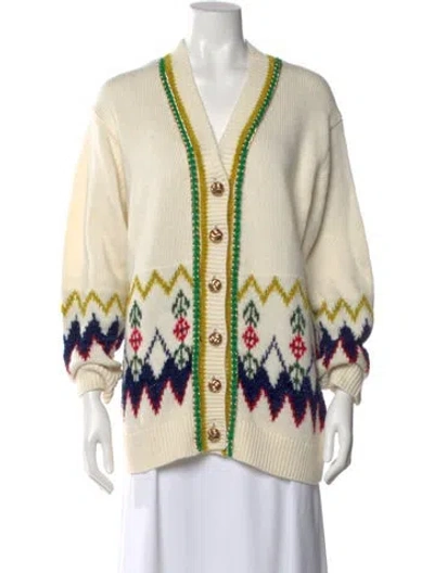 Pre-owned Muveil Printed V-neck Sweater In Neutral