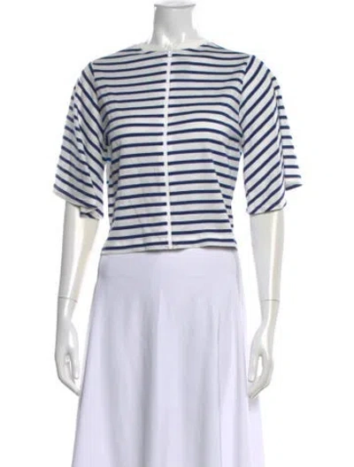 Pre-owned Muveil Striped Bateau Neckline Top In White