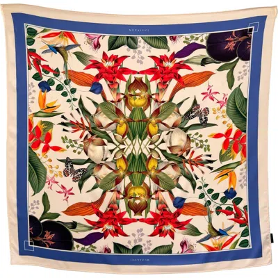 Muzaluci Scarf Colombian Flowers Ivory In Blue