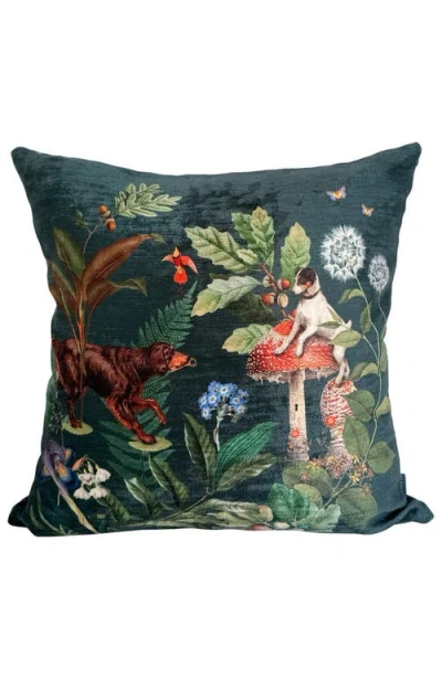 Muzaluci Velvet Pillow The Forest Dogs In Green