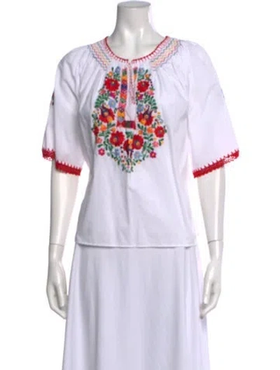 Pre-owned Muzungu Sisters Floral Print Crew Neck Blouse In White