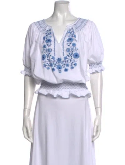 Pre-owned Muzungu Sisters Floral Print V-neck Blouse In White