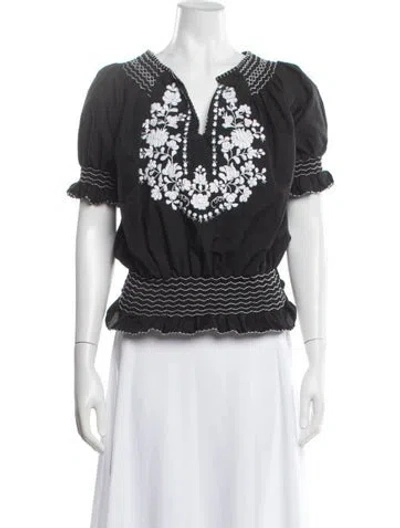 Pre-owned Muzungu Sisters Floral Print V-neck Top In Black