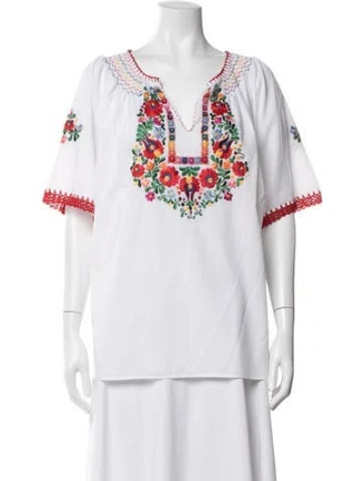 Pre-owned Muzungu Sisters Floral Print V-neck Top In Blue/white