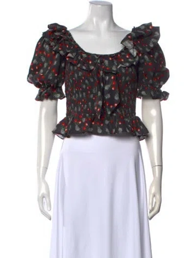 Pre-owned Muzungu Sisters Linen Floral Print Blouse W/ Tags In Black