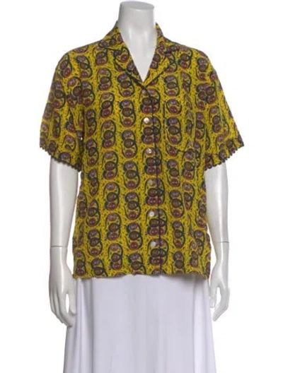 Pre-owned Muzungu Sisters Silk Patterned Button-up Top W/ Tags In Yellow