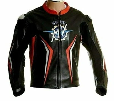 Pre-owned Mv Augusta Motorbike Racing Leather Jacket Black