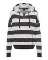 Mv Sport Women's Striped Fleece Boxy Hooded Sweatshirt In Pink