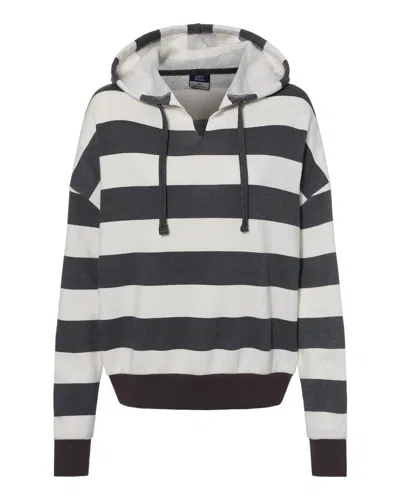 Mv Sport Women's Striped Fleece Boxy Hooded Sweatshirt In Pink