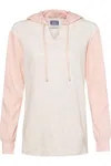 Mv Sport Womens French Terry Hooded Pullover With Colorblocked Sleeves In Multi
