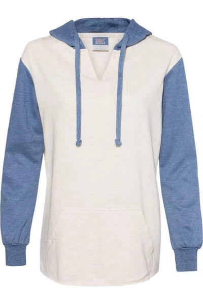 Mv Sport Womens French Terry Hooded Pullover With Colorblocked Sleeves In Multi