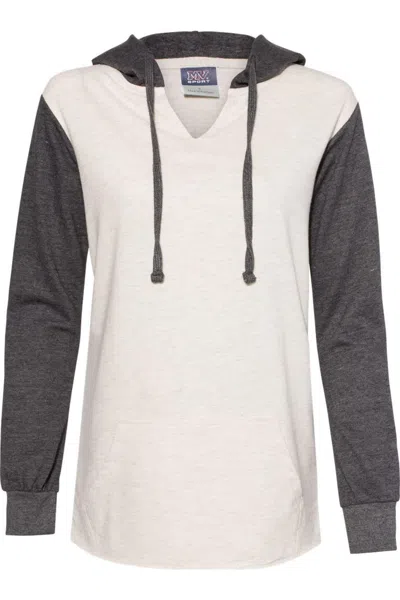 Mv Sport Womens French Terry Hooded Pullover With Colorblocked Sleeves In Multi