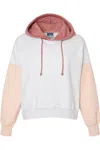 Mv Sport Women´s Sueded Fleece Colorblocked Crop Hooded Sweatshirt In Pink